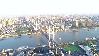 上海南浦大桥两岸河流建筑航拍视频的预览图